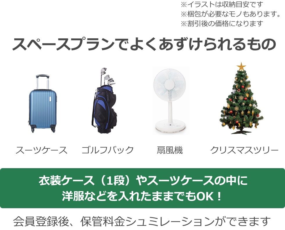 spaceプランでよく預けられるもの